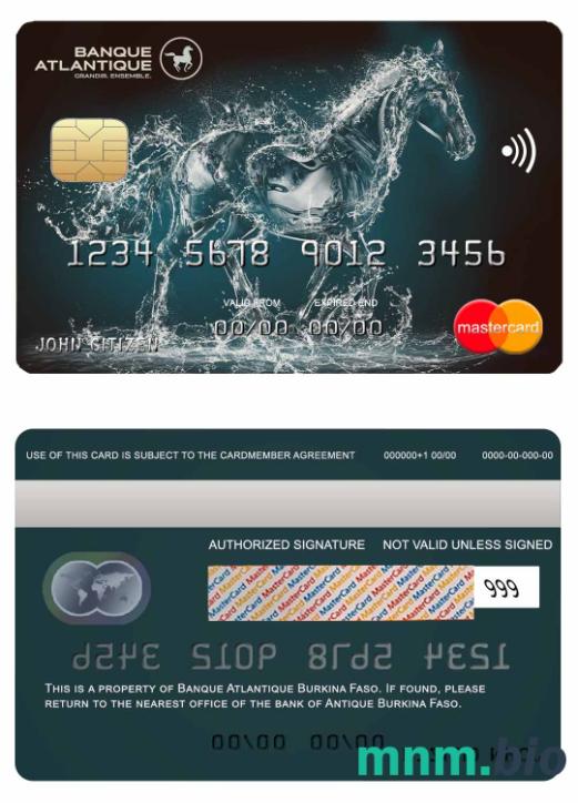 Burkina Faso Atlantique bank przykład karty mastercard w formacie PSD